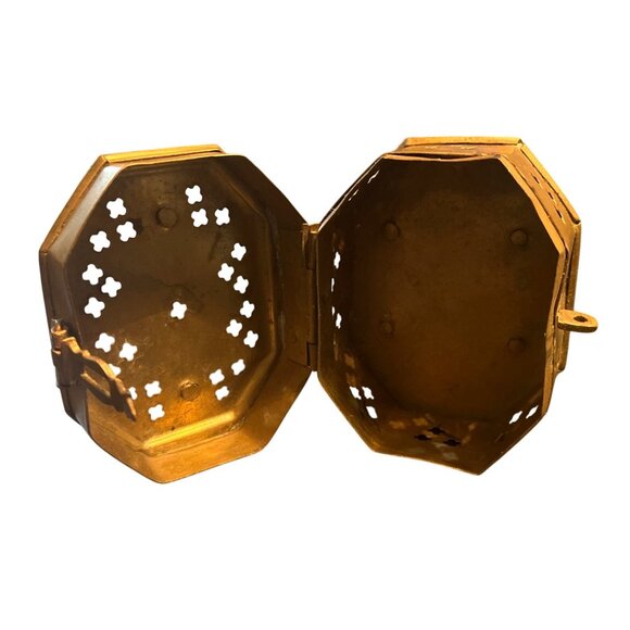 Vtg Brass Octagonal Cricket Trinket Incense Footed Box India - Picture 6 of 6